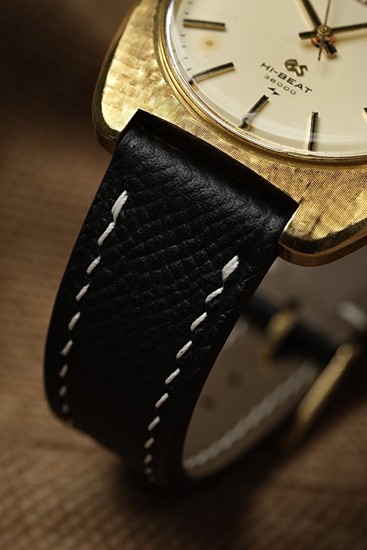 Black Epsom / Hermes leather strap 19mm Seiko Pulsations style