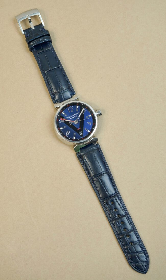 Navy Alligator Strap For LOUIS VUITTON TAMBOUR GMT WATCH