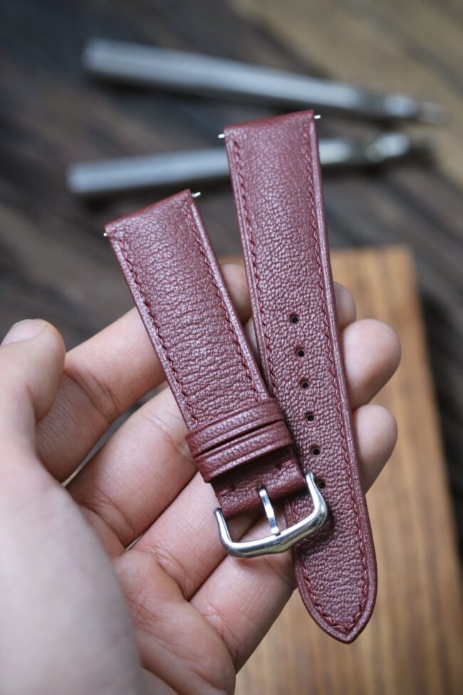 Burgundy Chevre Signature Strap (FOLDED EDGE)