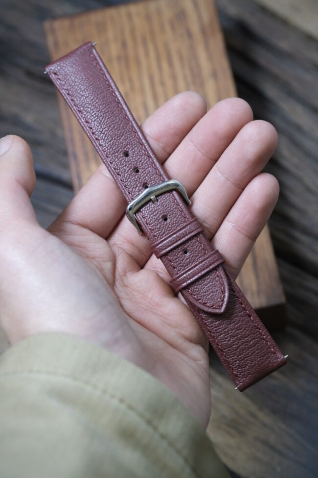 Burgundy Chevre Signature Strap (FOLDED EDGE)2