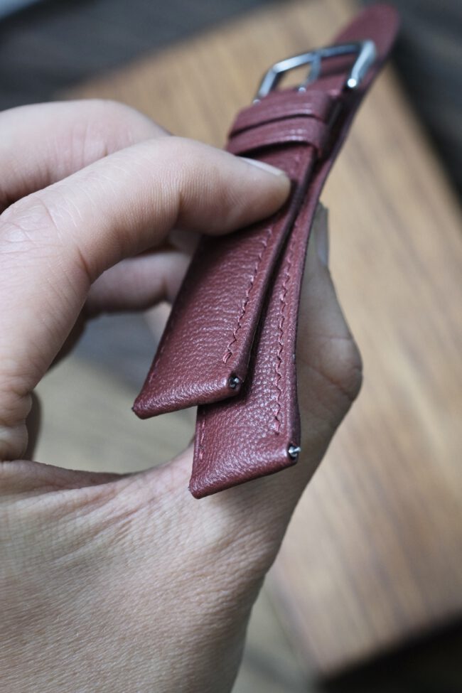 Burgundy Chevre Signature Strap (FOLDED EDGE)5