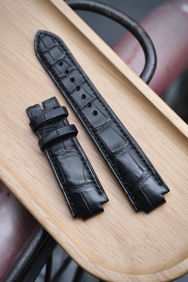 Matte Black Alligator Strap For LOUIS VUITTON TAMBOUR GMT WATCH2