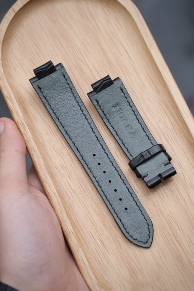 Matte Black Alligator Strap For LOUIS VUITTON TAMBOUR GMT WATCH6