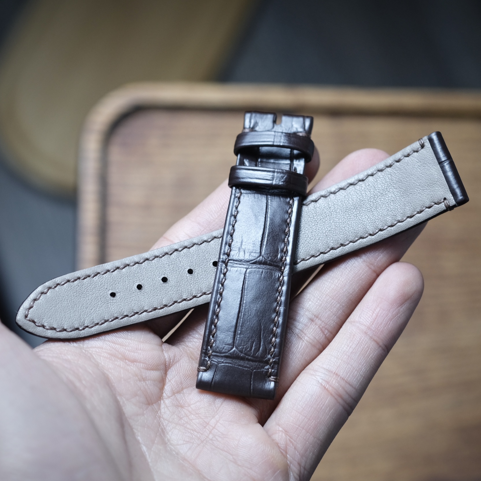 Dark Brown Alligator strap (FOLDED EDGE)