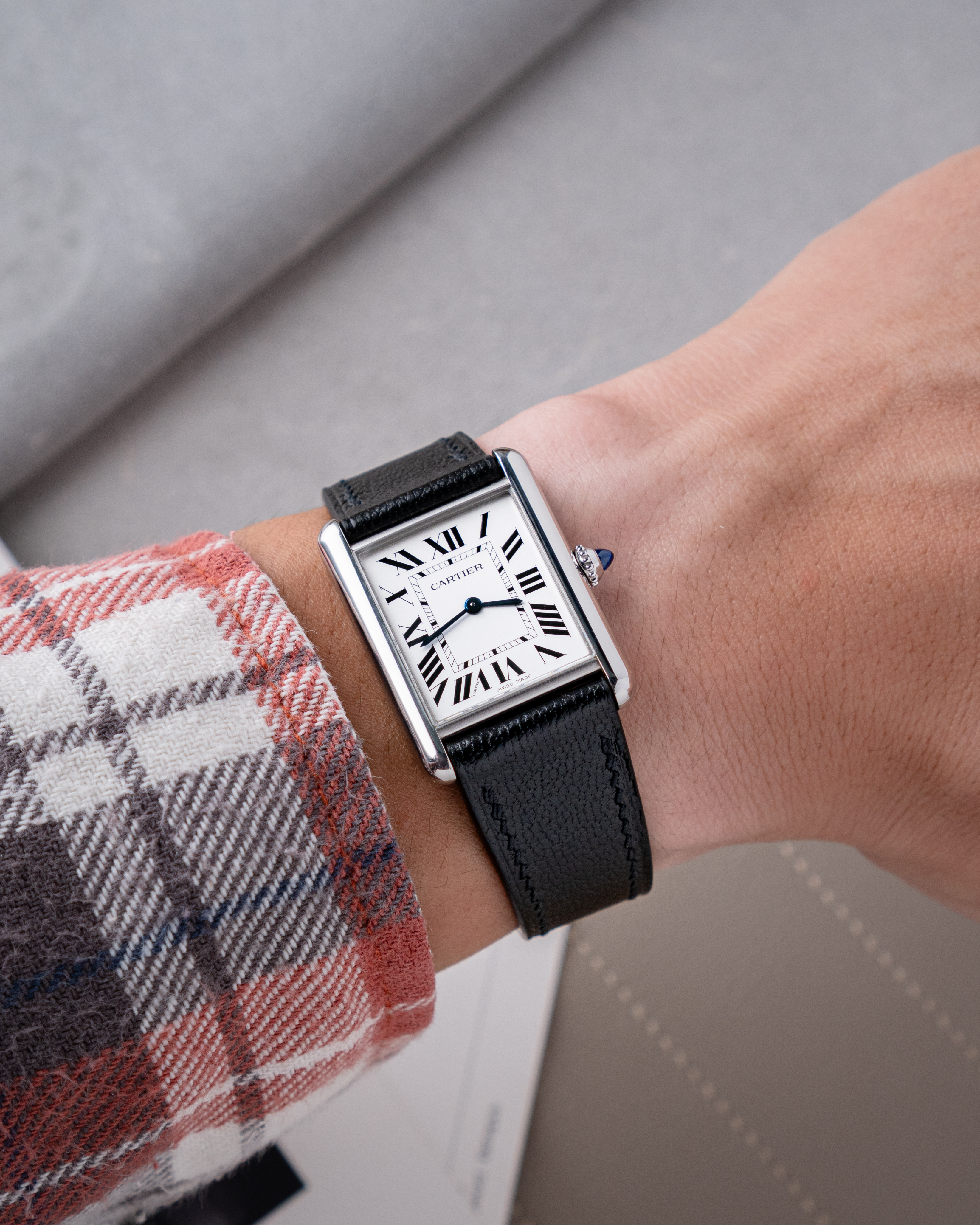Black Chevre Strap for Cartier Tank1