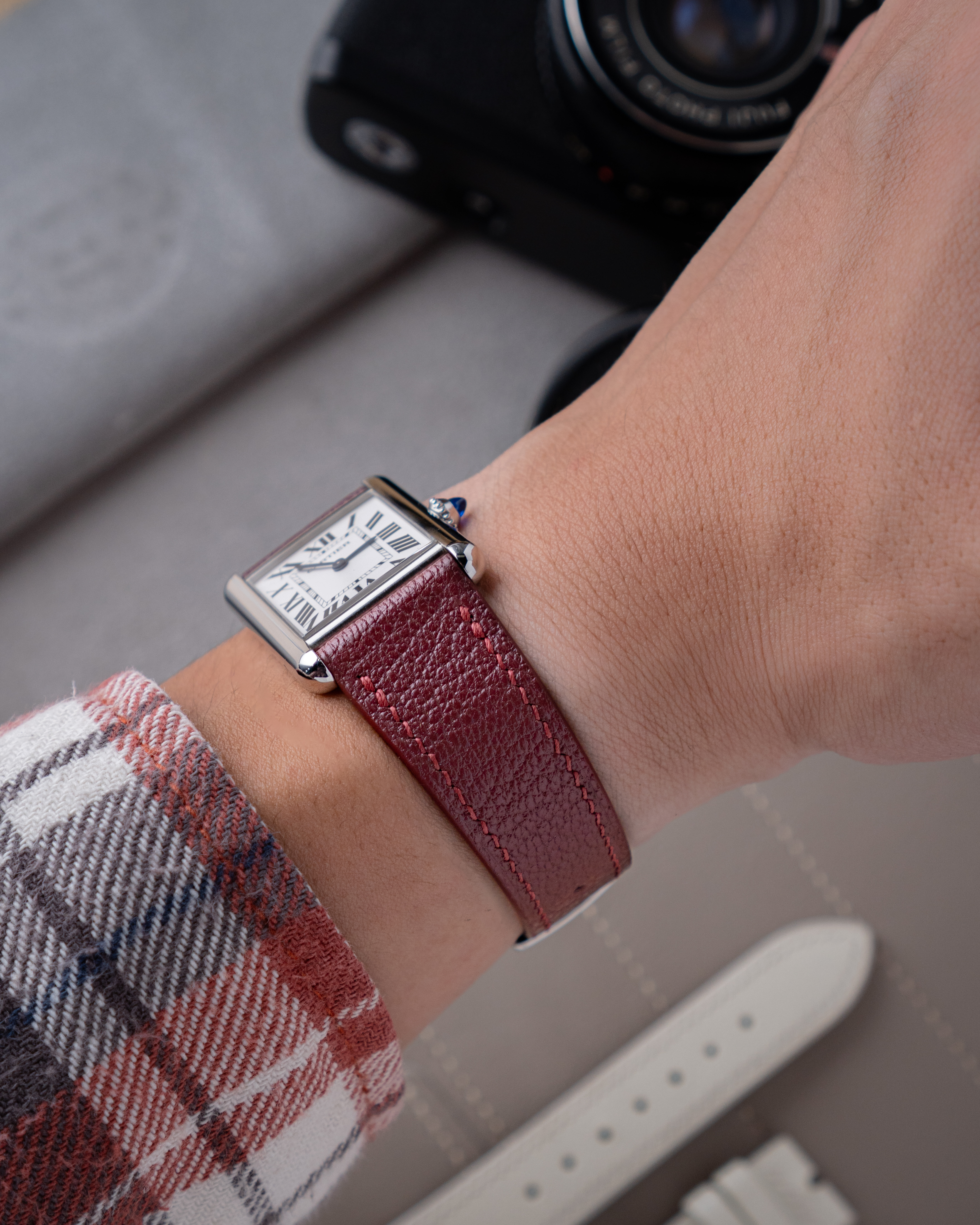 Burgundy Chevre Strap for Cartier Tank2