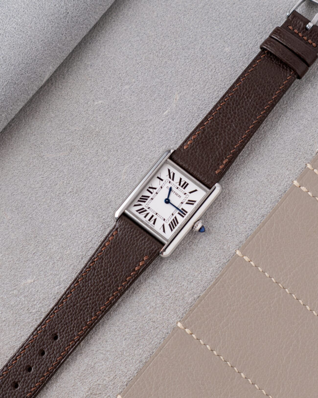 Dark Brown Chevre Strap for Cartier Tank
