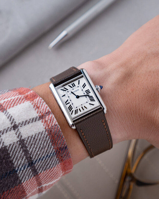 Dark Brown Chevre Strap for Cartier Tank1