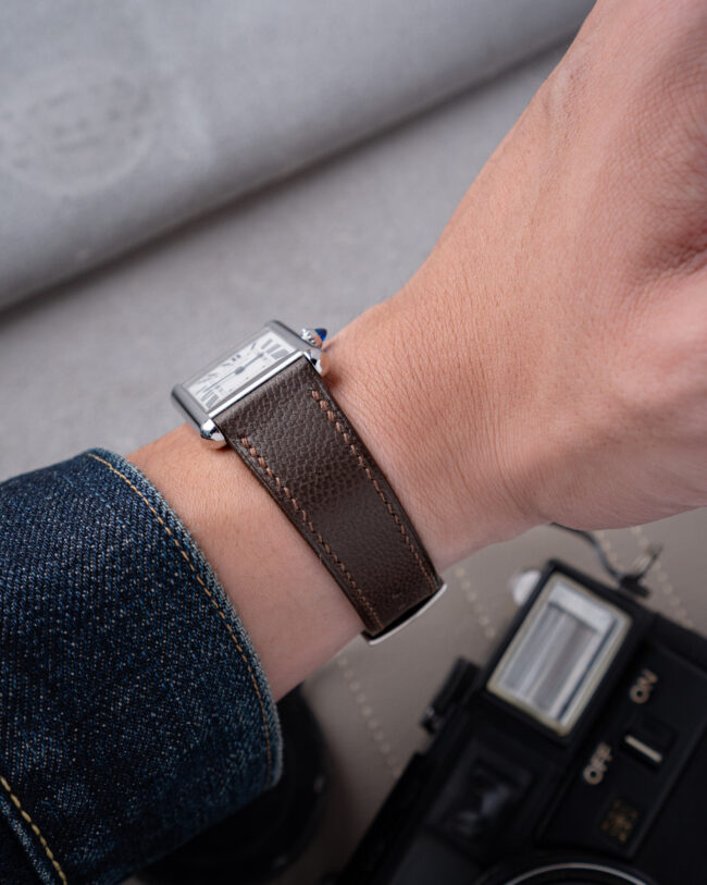 Dark Brown Chevre Strap for Cartier Tank2