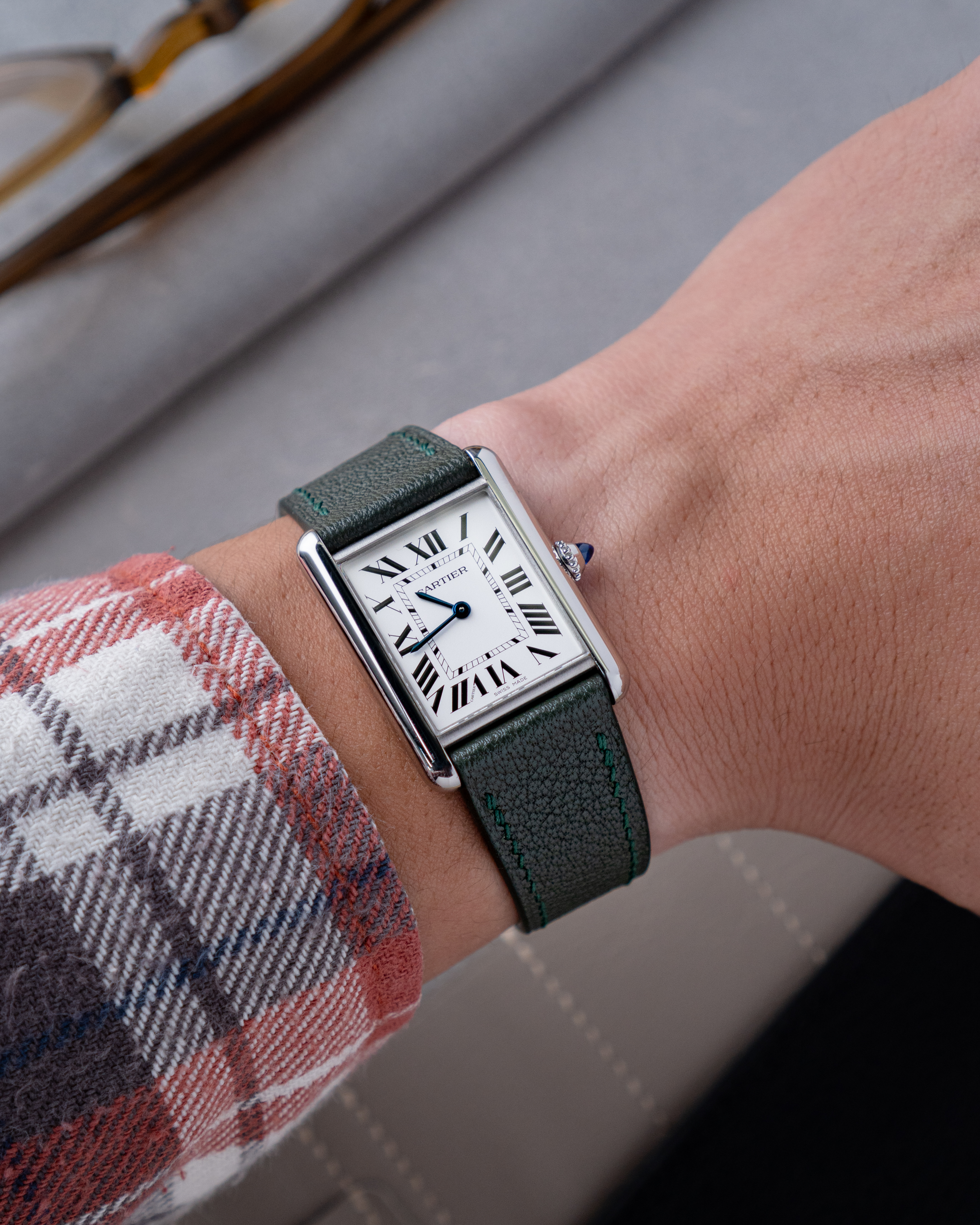 Dark Green Chevre Strap for Cartier Tank1