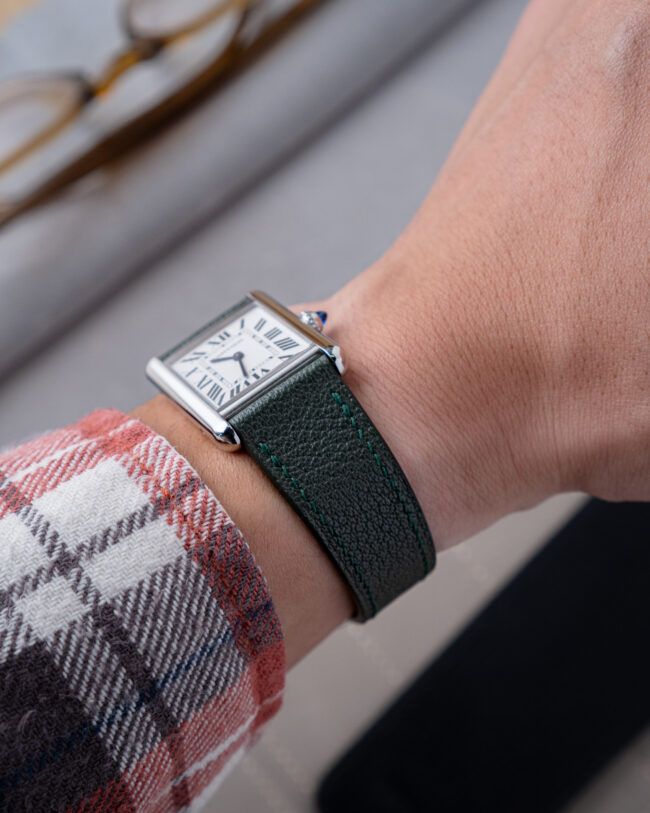 Dark Green Chevre Strap for Cartier Tank3
