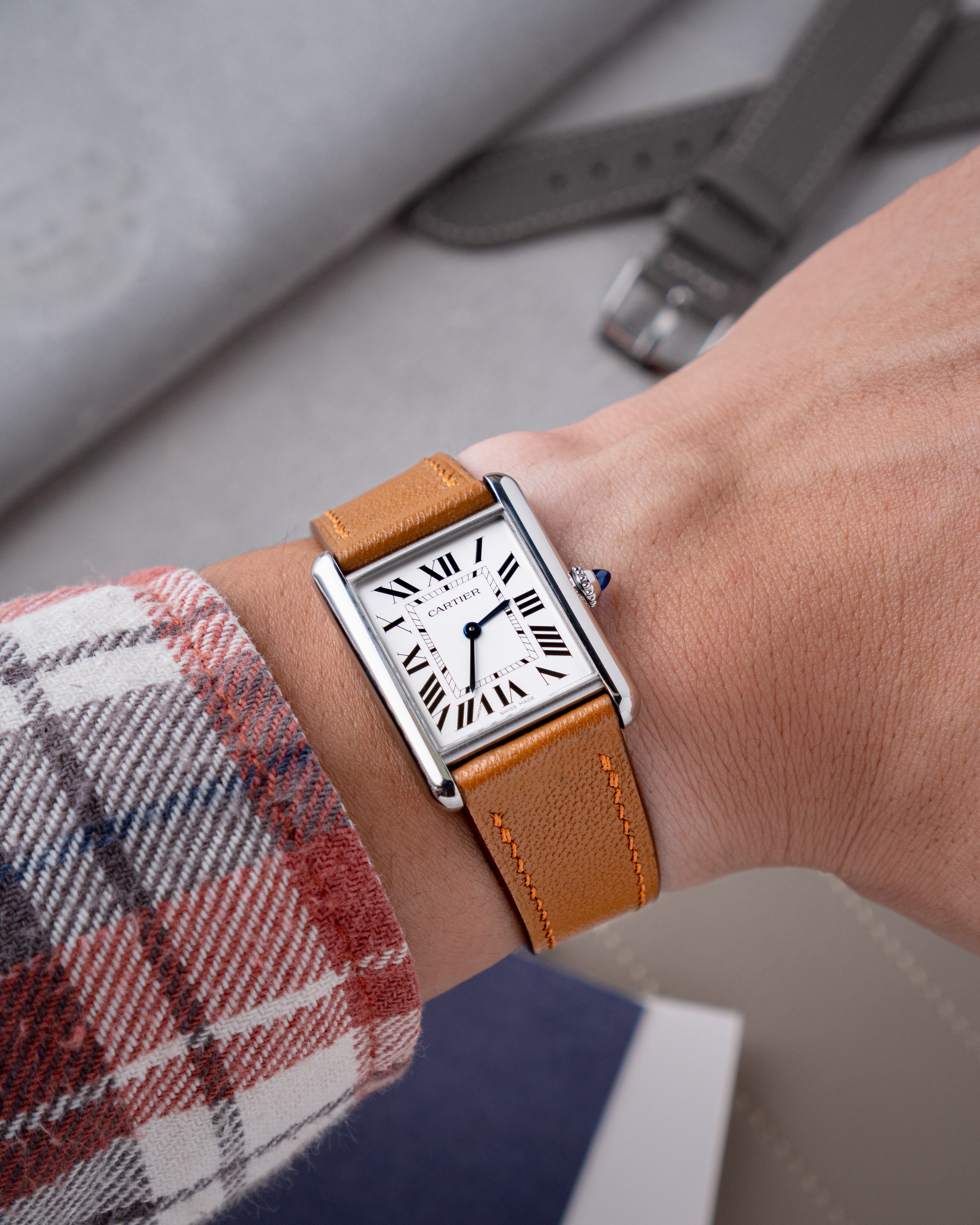 Golden Chevre Strap for Cartier Tank1