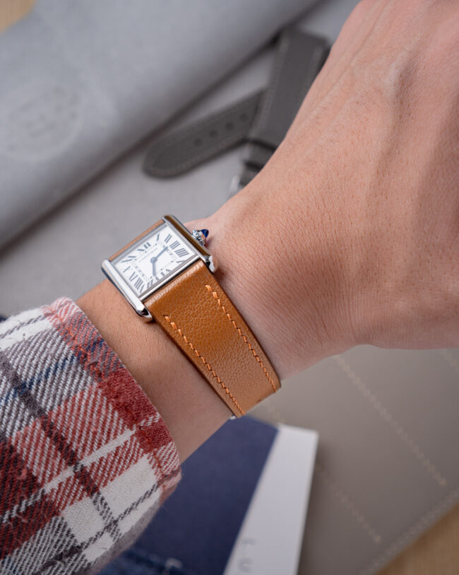 Golden Chevre Strap for Cartier Tank3