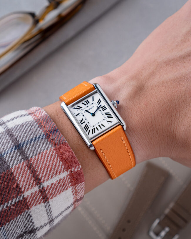 Orange Chevre Strap for Cartier Tank1