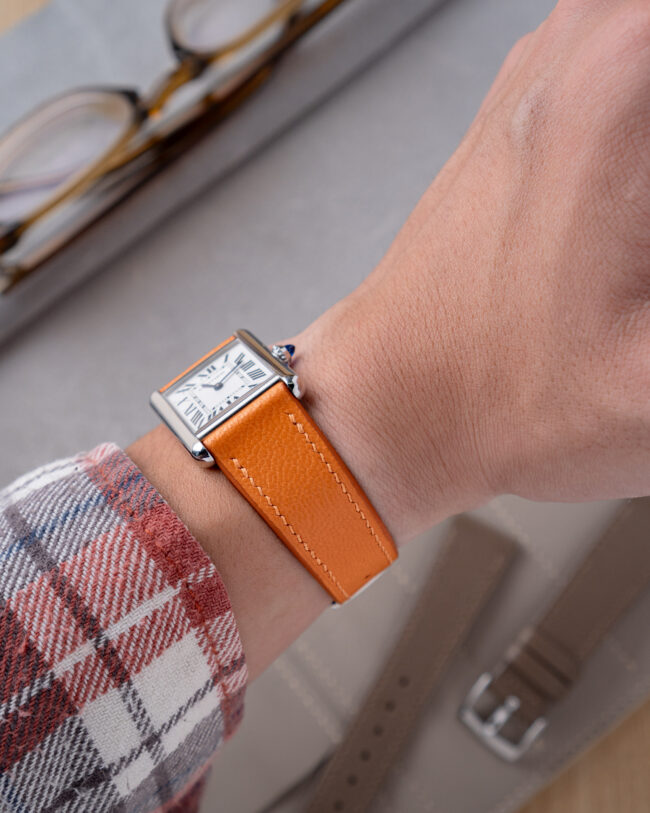 Orange Chevre Strap for Cartier Tank2