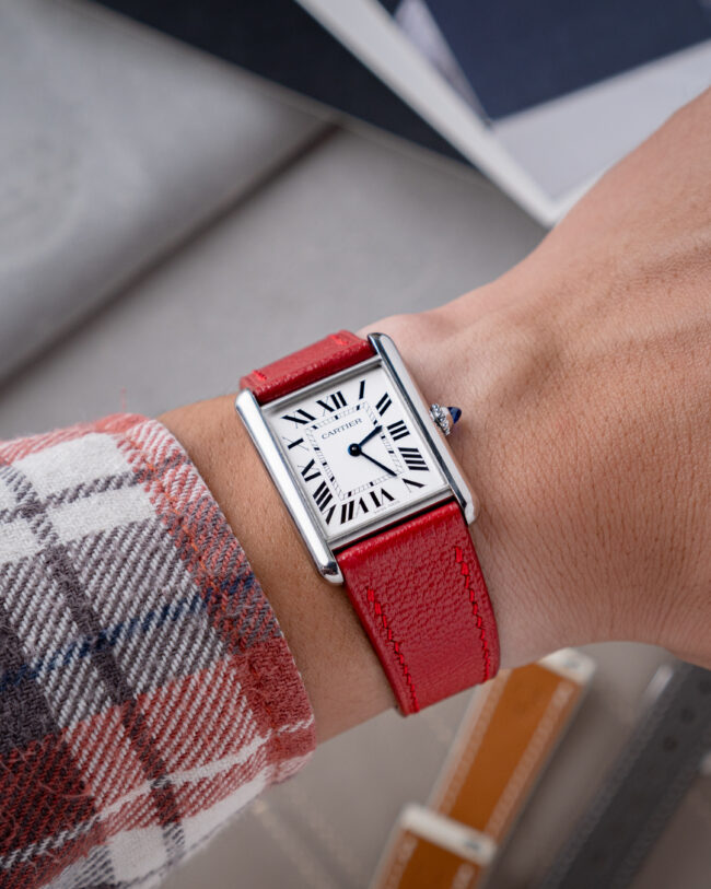 Red Chevre Strap for Cartier Tank1