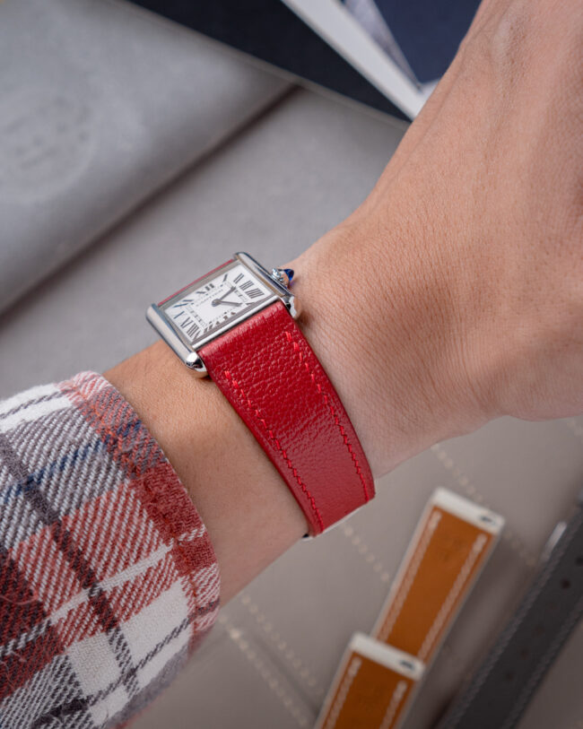 Red Chevre Strap for Cartier Tank2