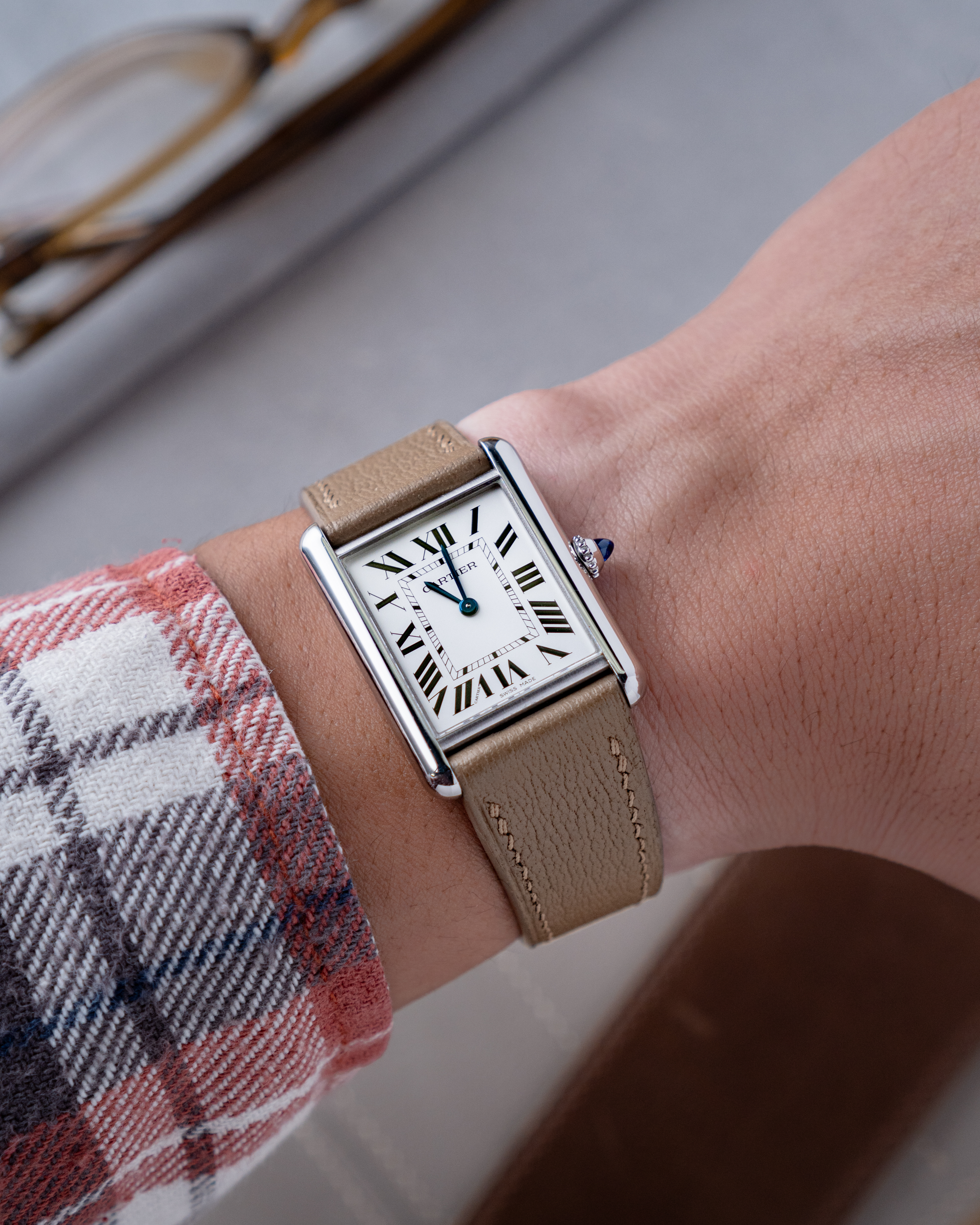 Taupe Chevre Strap for Cartier Tank1