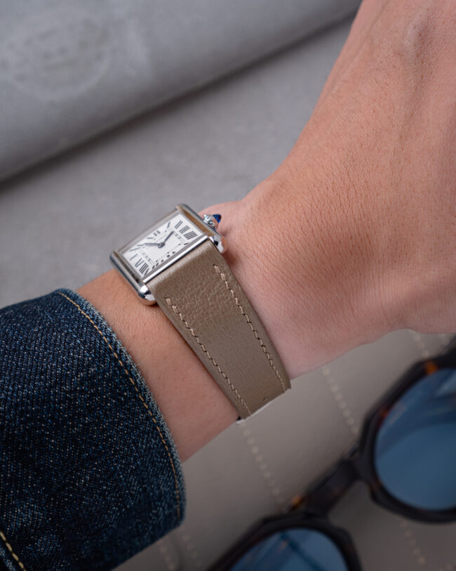 Taupe Chevre Strap for Cartier Tank2