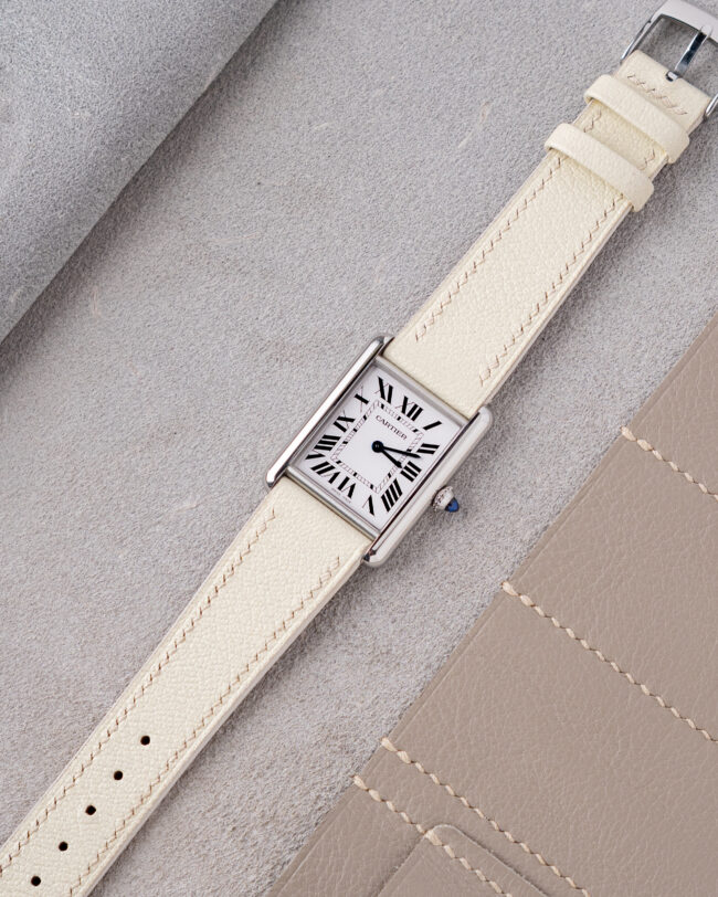 White Chevre Strap for Cartier Tank