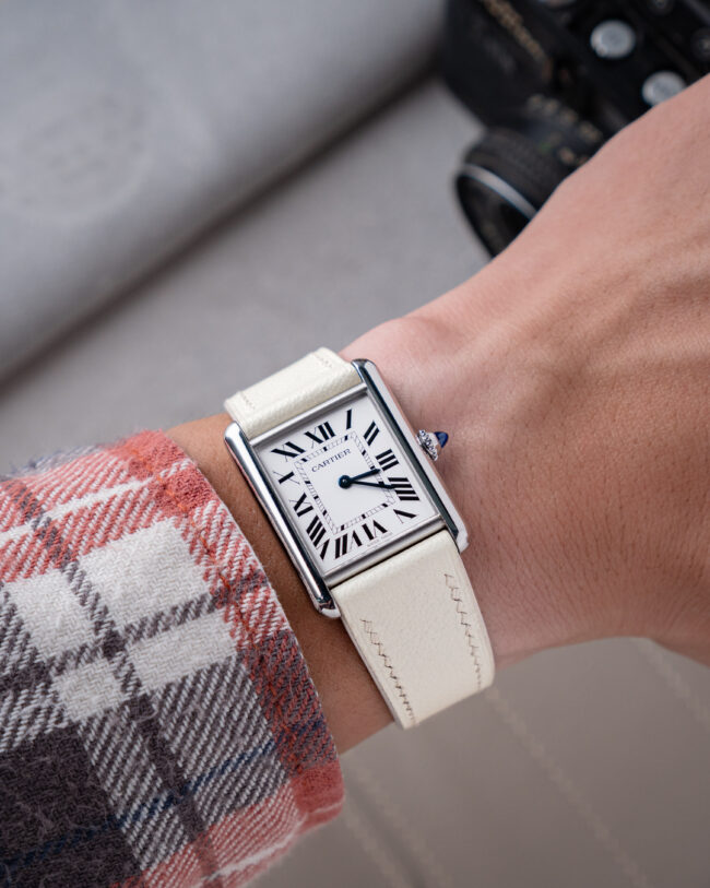 White Chevre Strap for Cartier Tank1