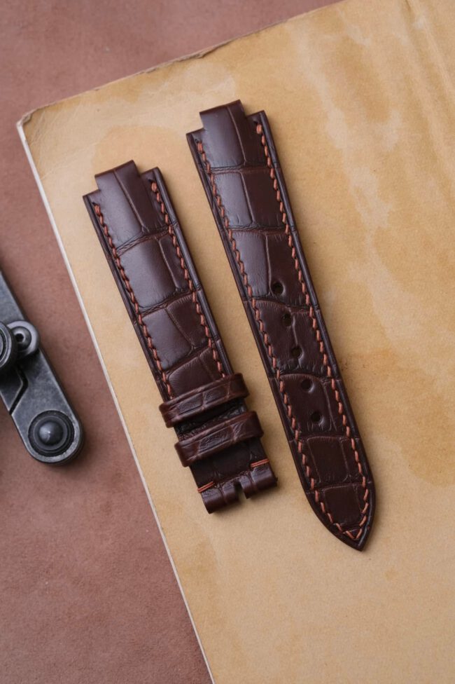 Dark Brown Alligator Strap For LOUIS VUITTON TAMBOUR LOVELY CUP