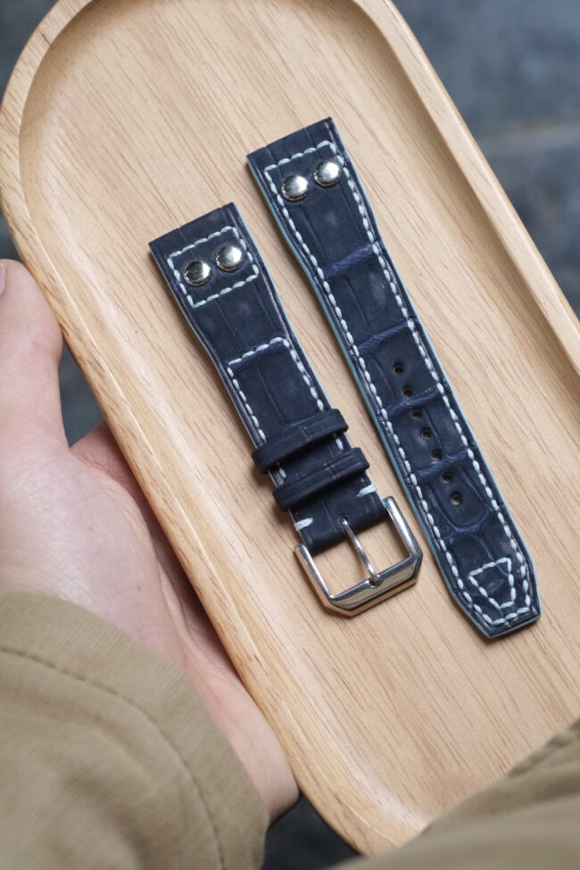 Navy Nubuck Alligator Strap for IWC Pilot
