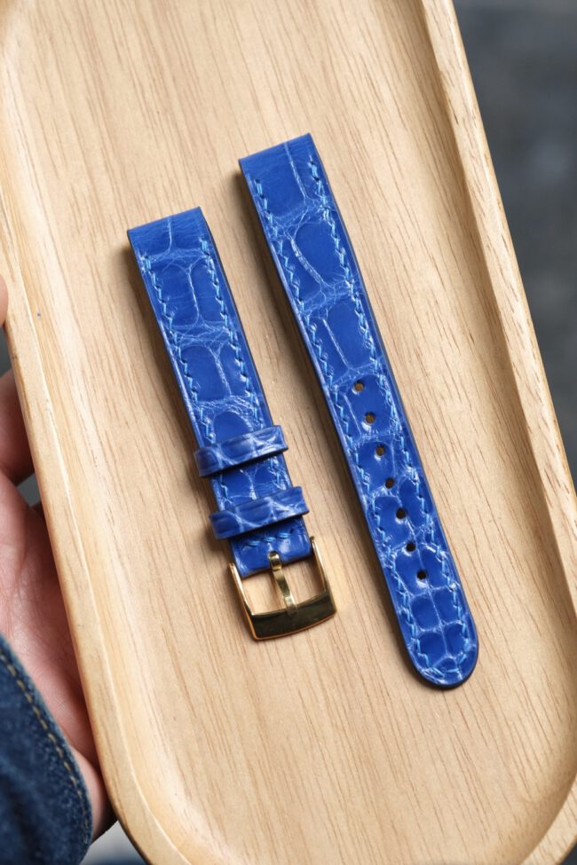 Glossy Alligator Leather Fixed Bars Strap