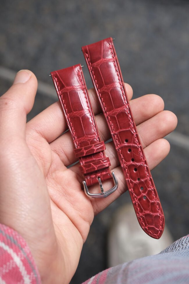 Glossy Red Alligator Strap for Cartier Tank5