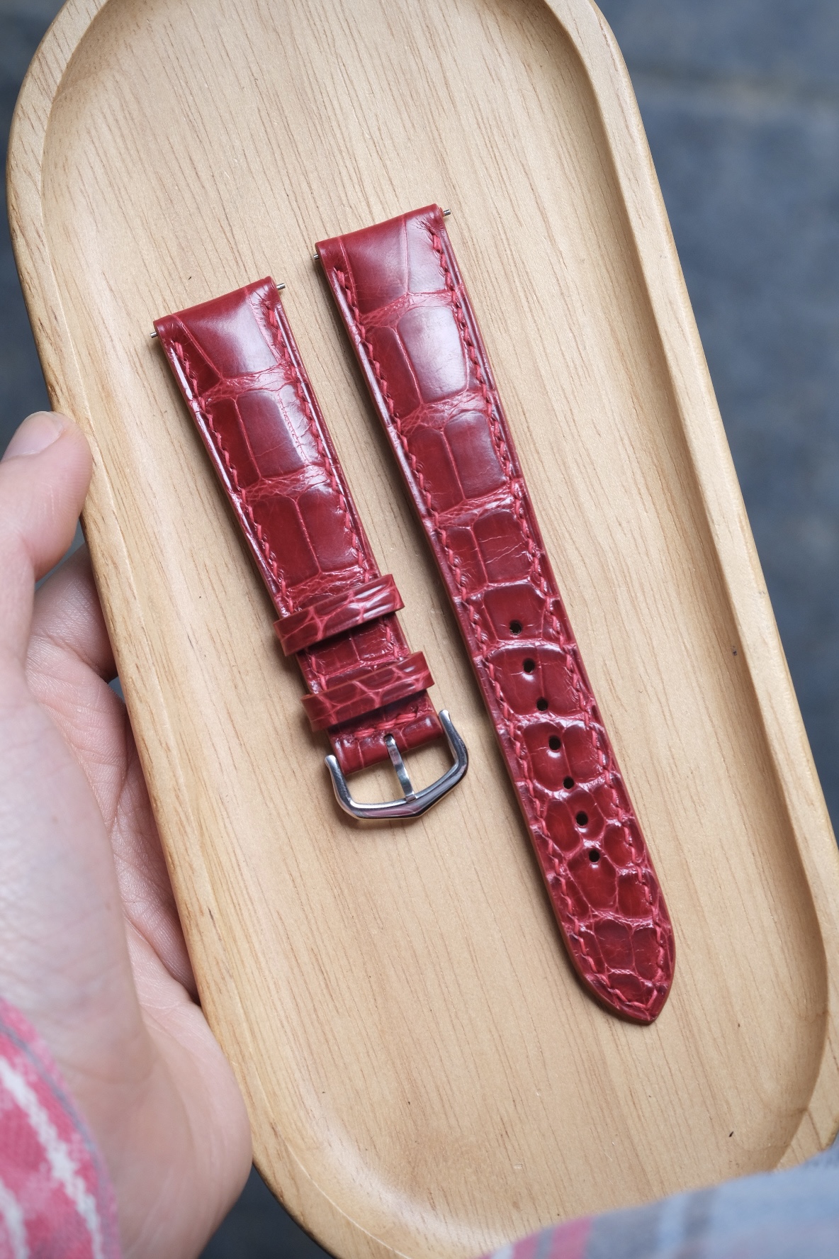Glossy Red Alligator Strap for Cartier Tank8