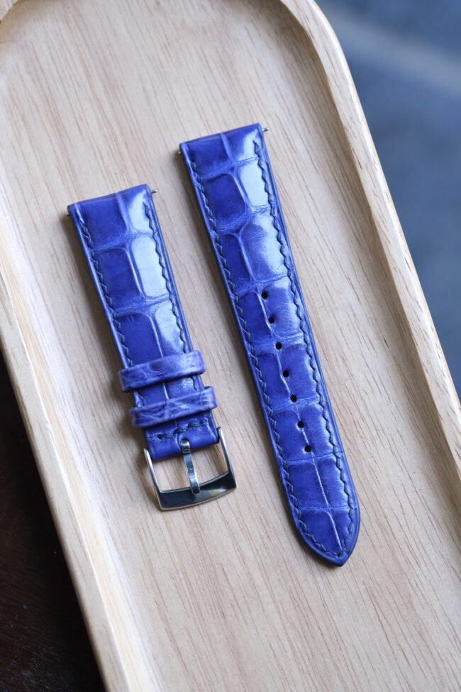 Glossy Blue Alligator Strap for Cartier Tank