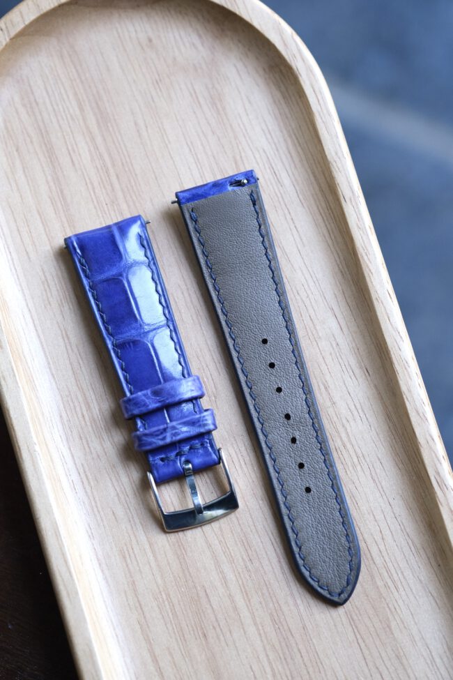 Glossy Blue Alligator Strap for Cartier Tank 2 Glossy Blue Alligator Strap for Cartier Tank1