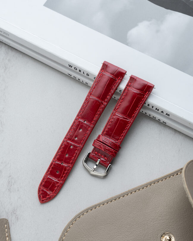 Glossy Red Alligator Signature Strap for Cartier Tank