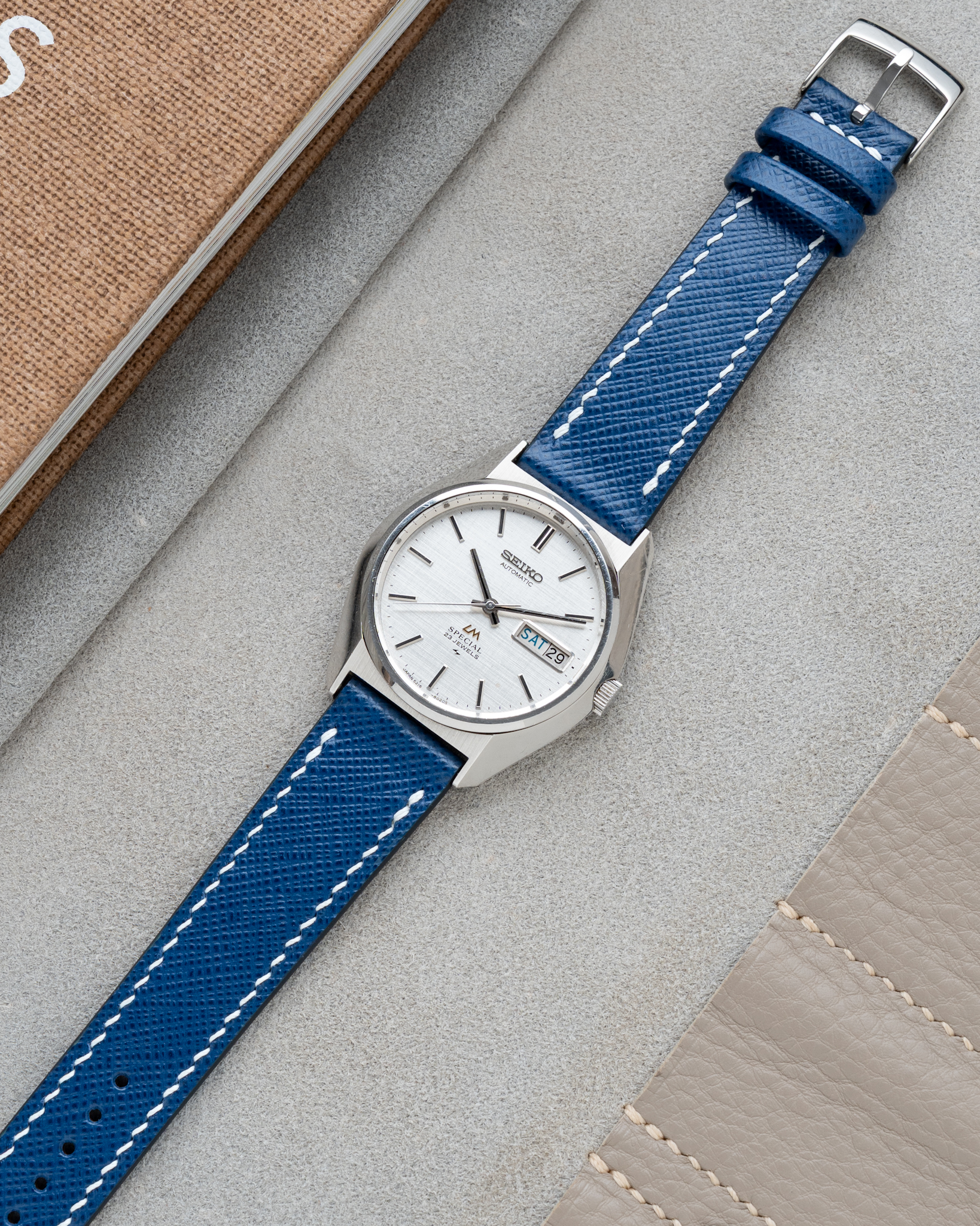 Blue Saffiano Slim Strap6 Blue Saffiano Slim Strap6