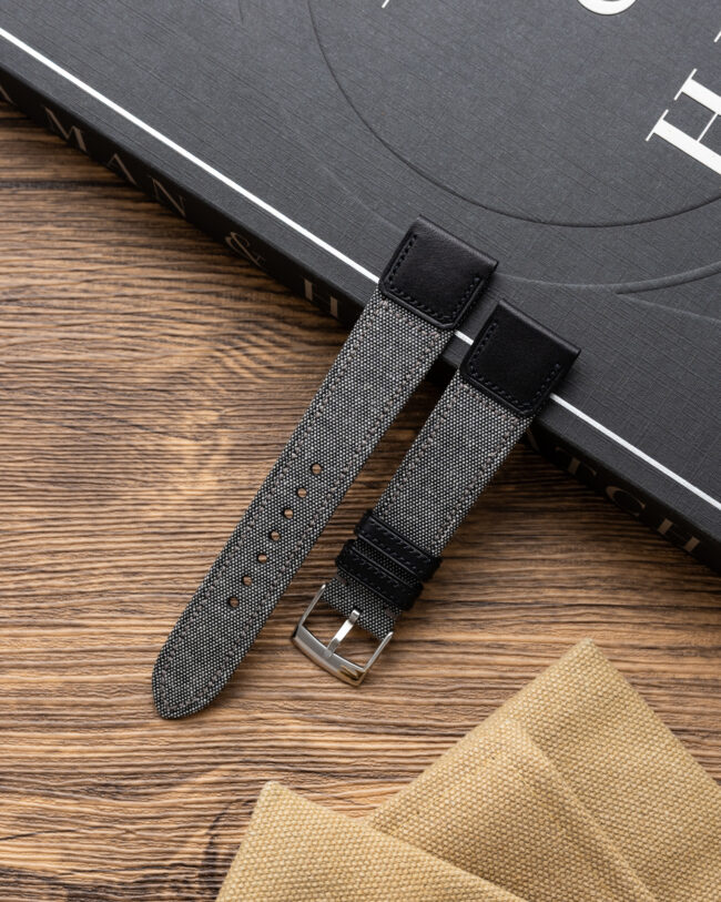 Grey Canvas x Black Vachetta Slim Strap
