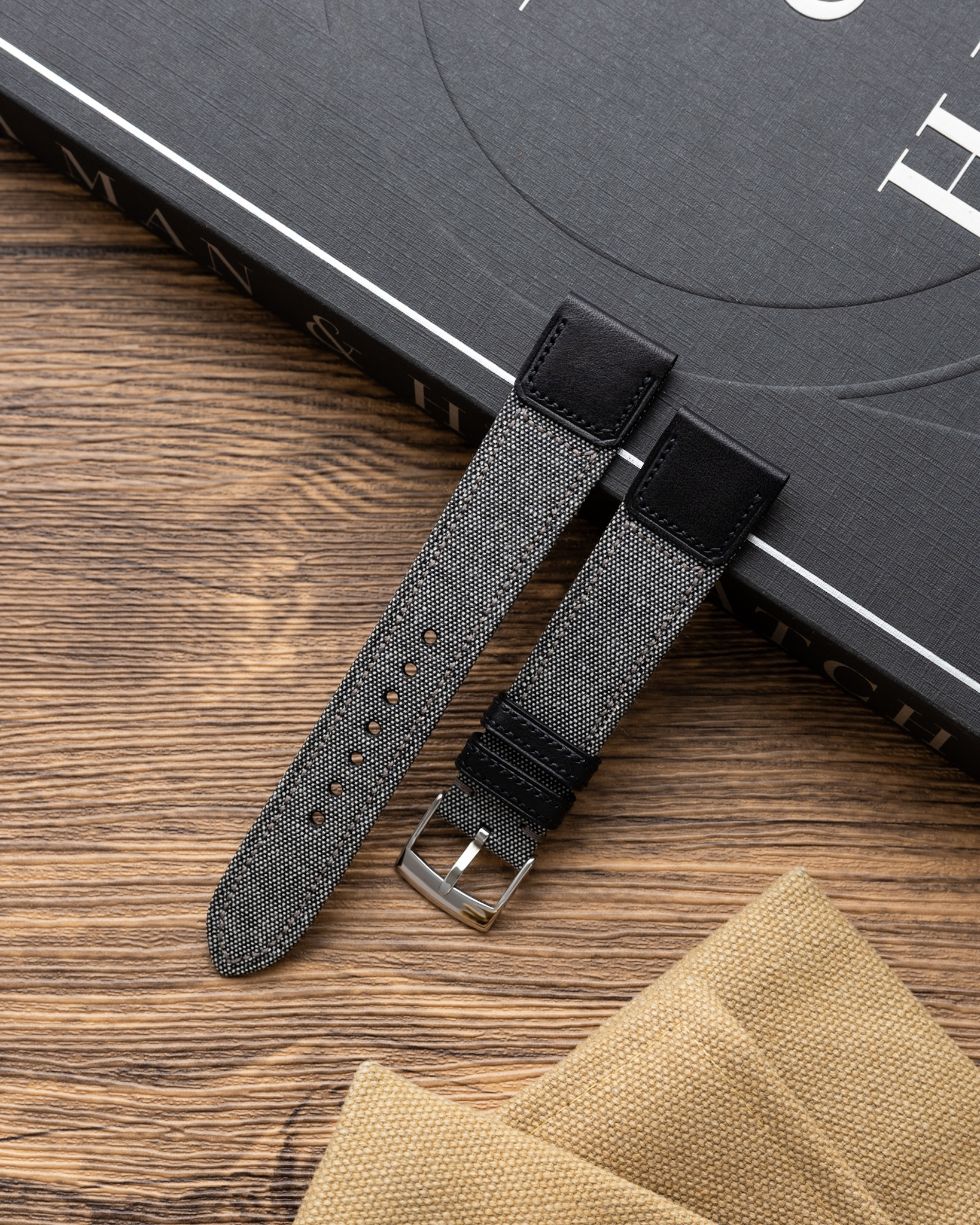 Grey Canvas x Black Vachetta Slim Strap Grey Canvas x Black Vachetta Slim Strap