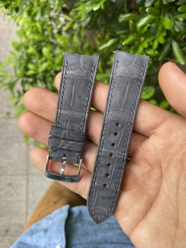 Grey Nubuck Alligator (Curved) Strap